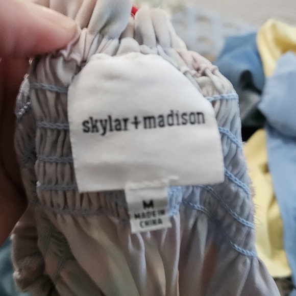 SKYLAR + MADISON Pastel Watercolor Chiffon One Shoulder Mini Dress. Blue/pink. M - Picture 2 of 14